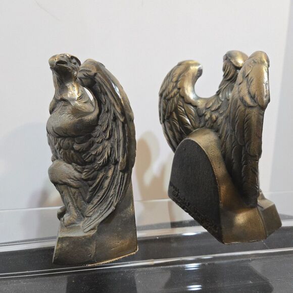 2 Vintage 1965 Colonial Hampton Virginia Cast Brass 1776 Eagle Bookends Set 6" - Picture 3 of 7